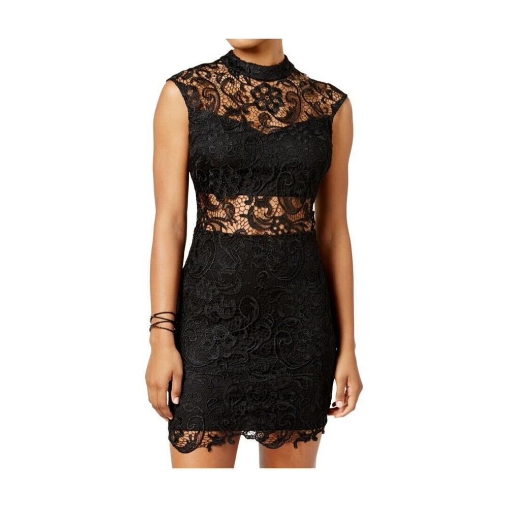 B Darlin LBD Sleeveless Midi Dress Womens SZ 3/4 Black w Sparkle‎ Sheer Cocktail